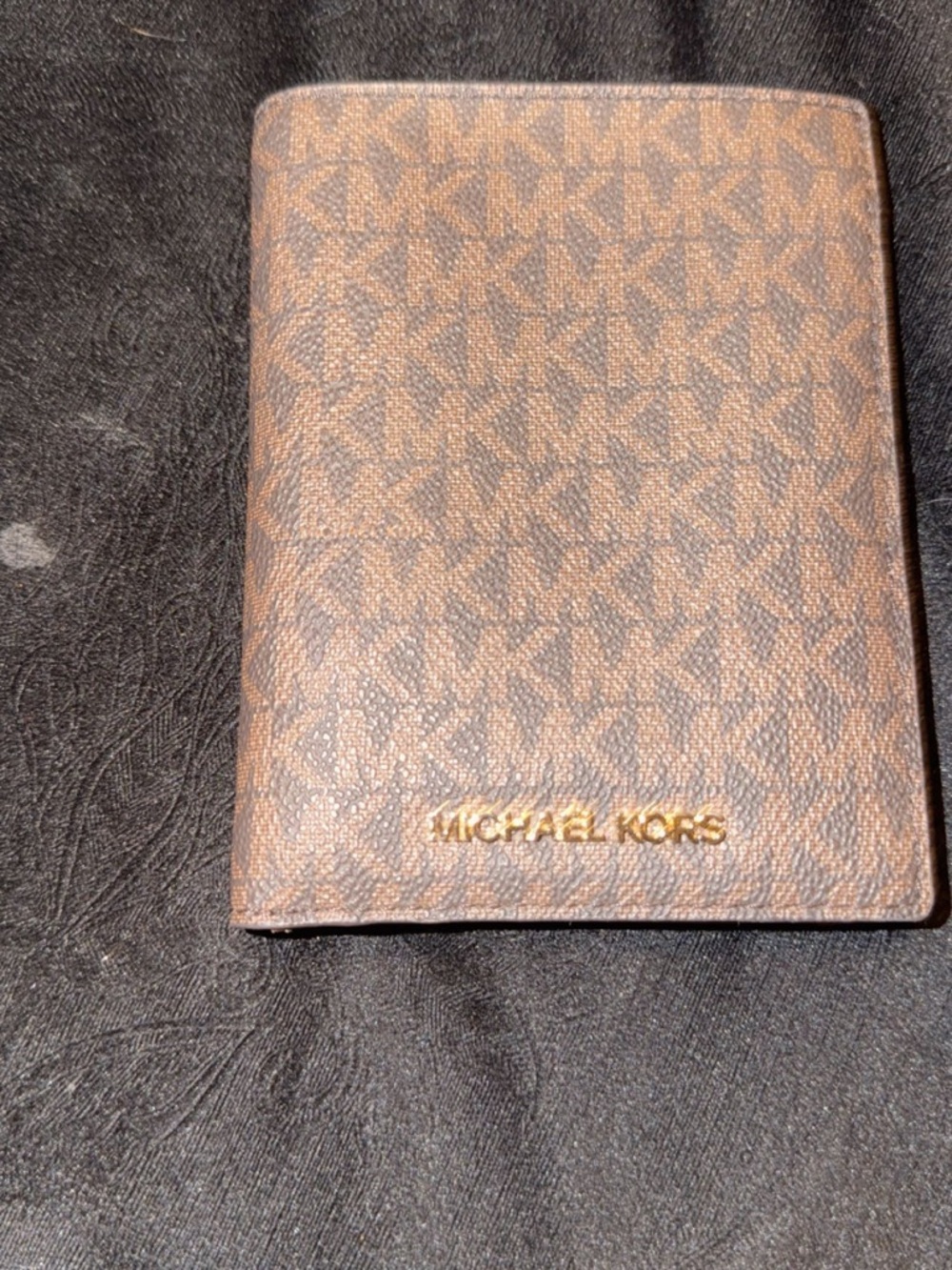 Michael Kors Brown Signature Monogram Passport Cover with Gold Logo